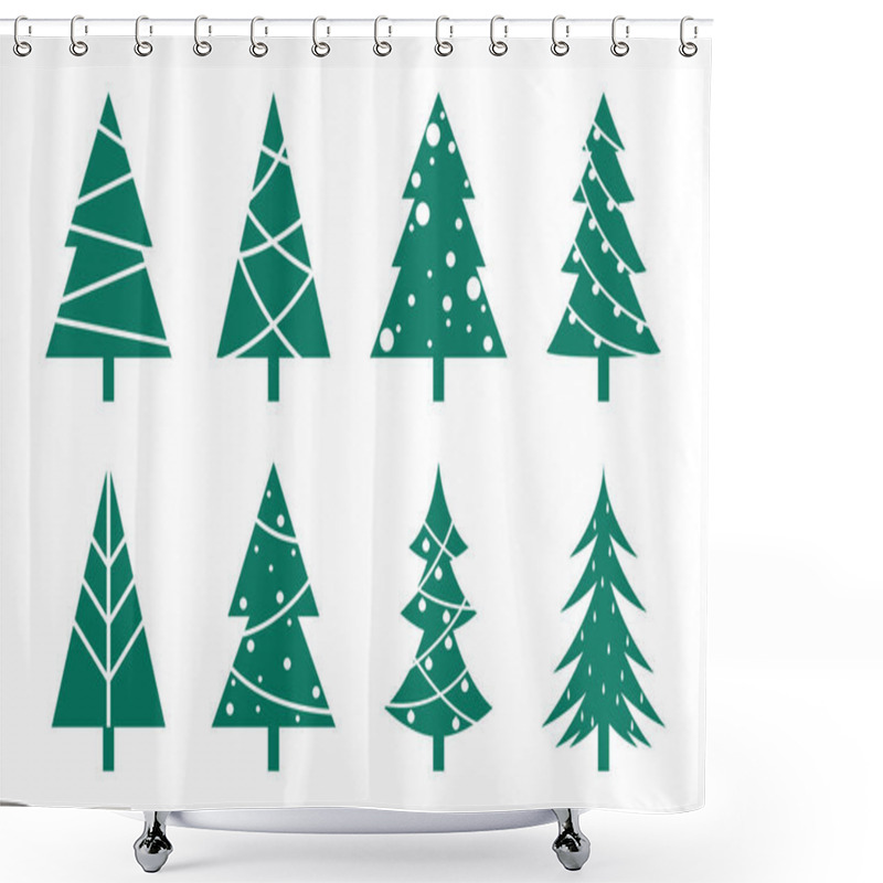 Personality  Collection Of Hand Drawn Flat Christmas Trees. Vector Illustration. Shower Curtains