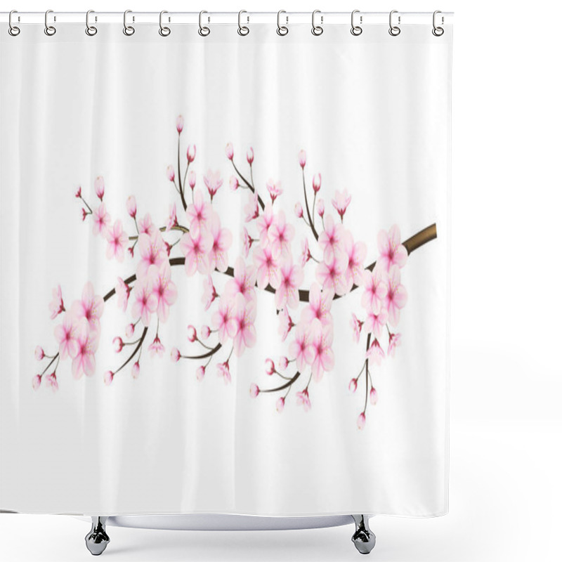 Personality  Cherry Blossom Branch With  Realistic Sakura With Pink Flowers, Cherry Blossom  With Cherry Bud And Pink Sakura Flower Shower Curtains