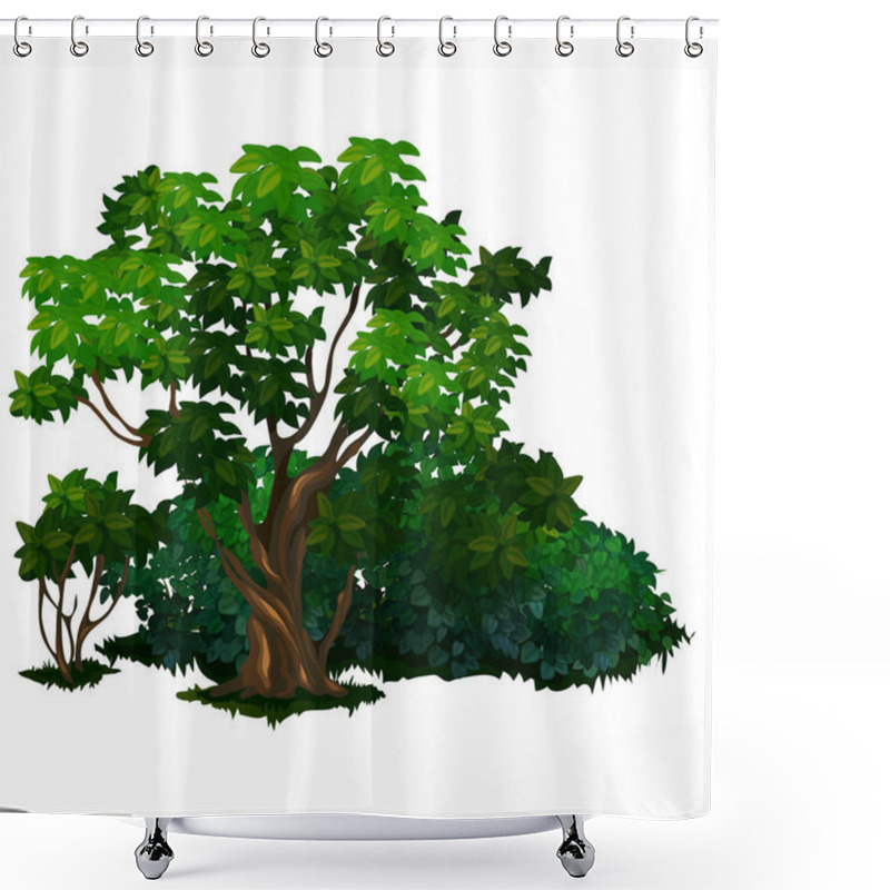 Personality  Detailed Tree In Cartoon Style. Vector Isolated Shower Curtains