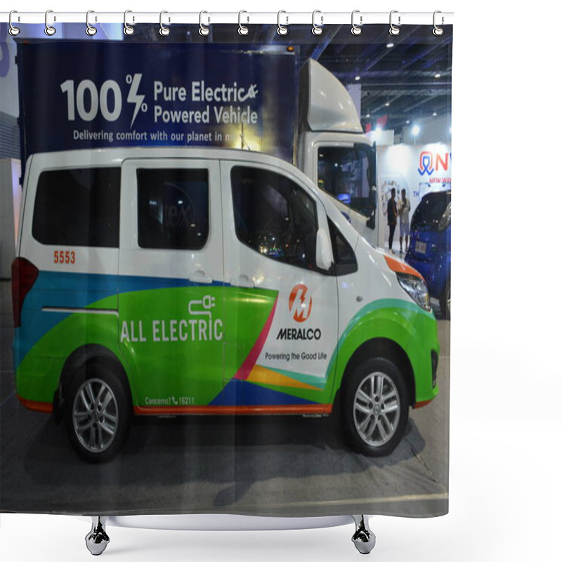 Personality  PASAY, PH - OCT 26 - Byd T3 At Philippine Electric Vehicle Summit On October 26, 2024 In Pasay, Philippines. Philippine Electric Vehicle Summit Is A Car Event Held Annually In Philippines. Shower Curtains