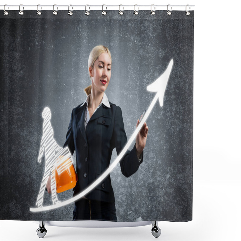 Personality  Business Lady Drawing Success Graph Shower Curtains