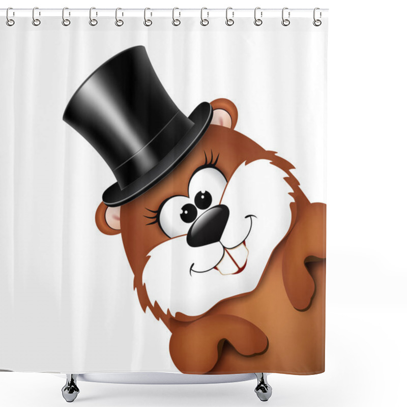 Personality  Groundhog Day Greeting Card With Cheerful Marmot. Shower Curtains