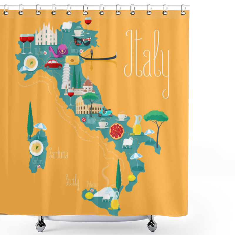 Personality  Map Of Italy Vector Illustration, Design. Icons With Italian Landmarks Shower Curtains