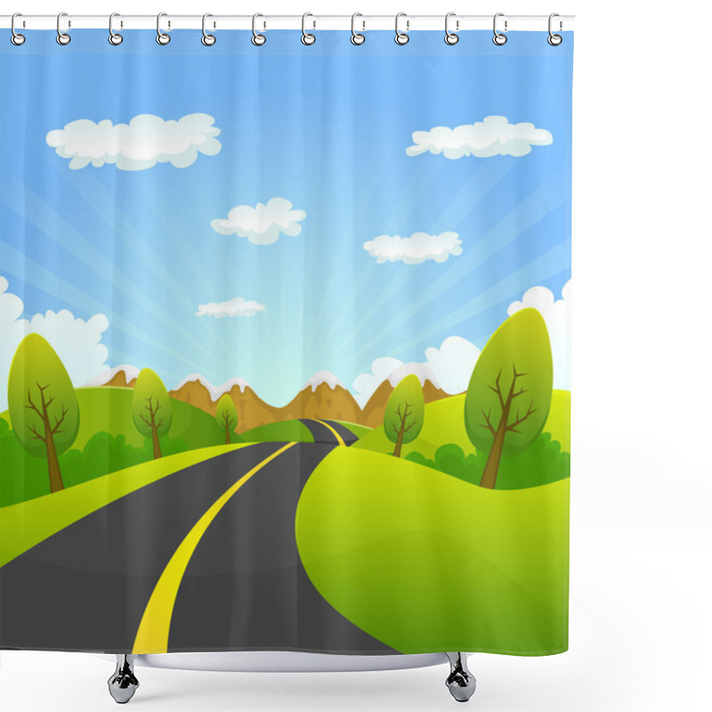 Personality  Spring Or Summer Road To The Mountain Shower Curtains