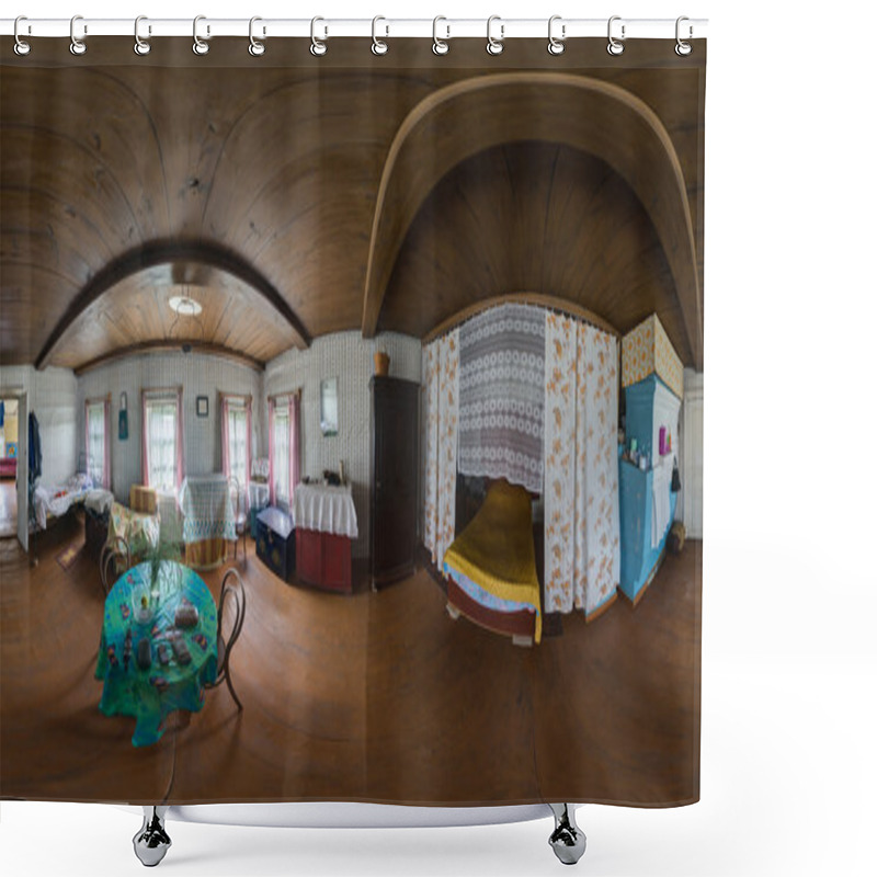 Personality  Old Wooden House Interior Spherical Panorama 1 Shower Curtains