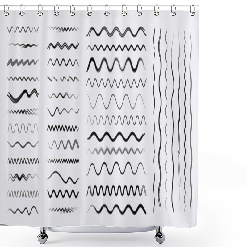 Personality  Huge Set Of Various Vector Wavy Line Dividers Shower Curtains