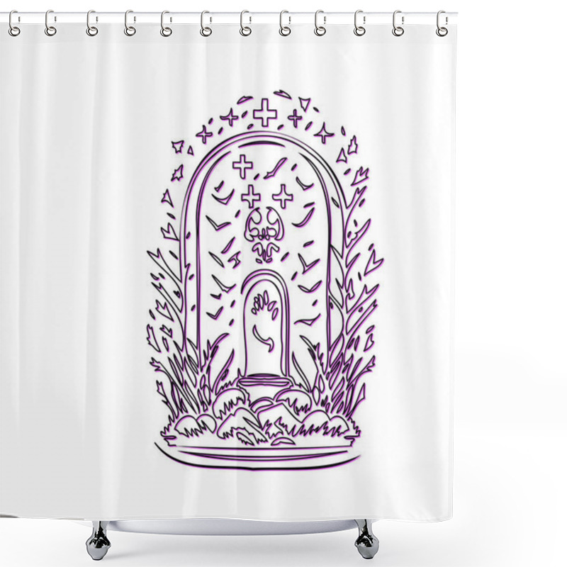 Personality  Hand Drawn Line Art Illustration Of A Mystical Portal In A Magical Forest Shower Curtains