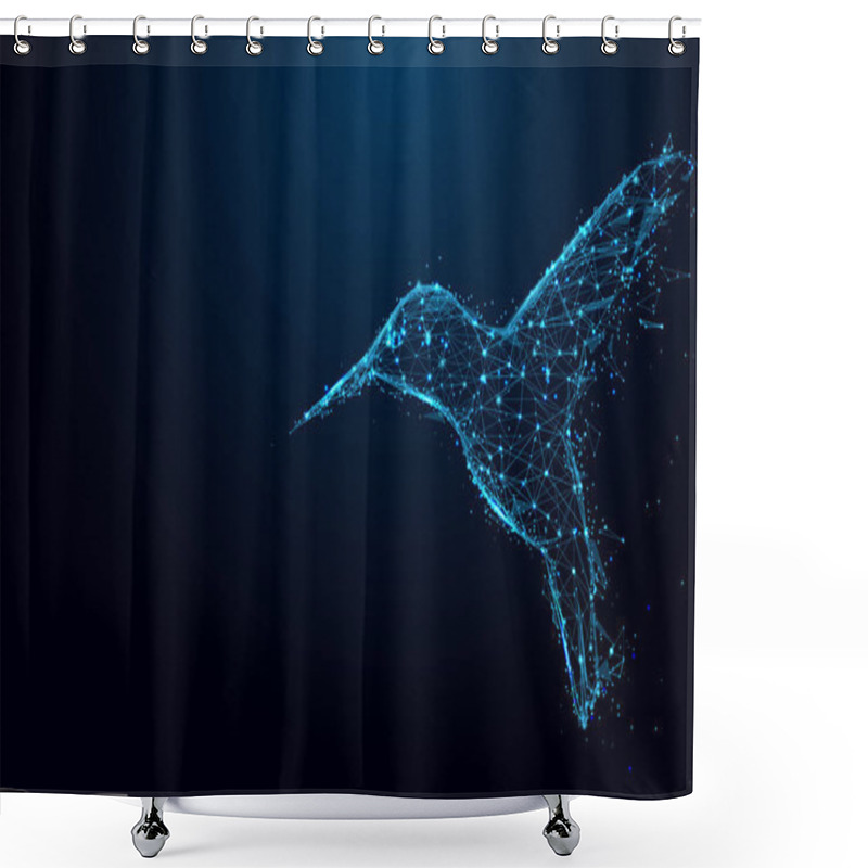 Personality  Abstract Hummingbird Form Lines And Triangles, Point Connecting Network On Blue Background. Illustration Vector Shower Curtains