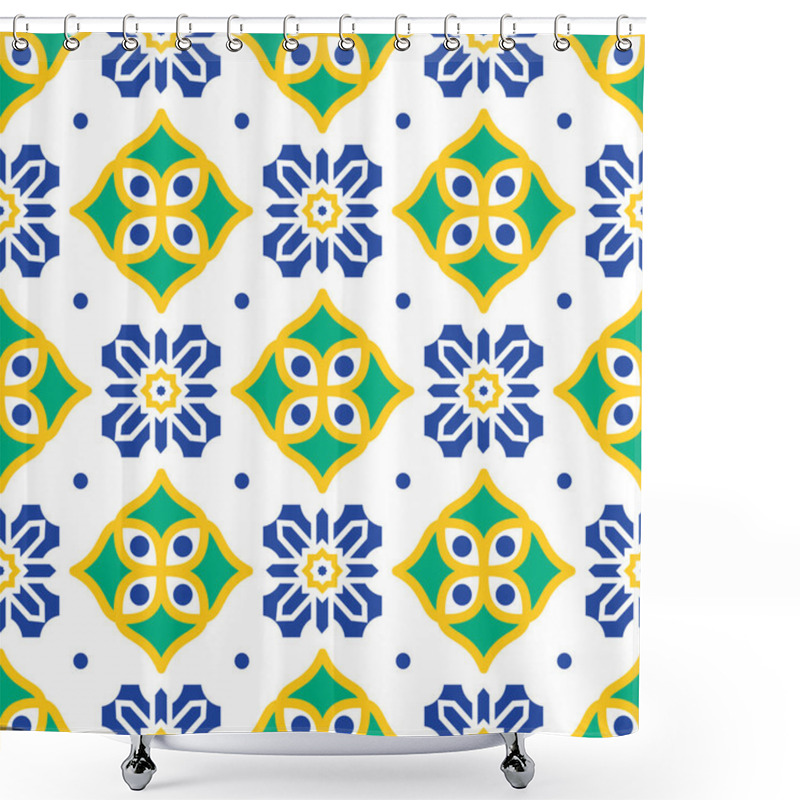 Personality  Blue And Green Mediterranean Seamless Tile Pattern. Shower Curtains