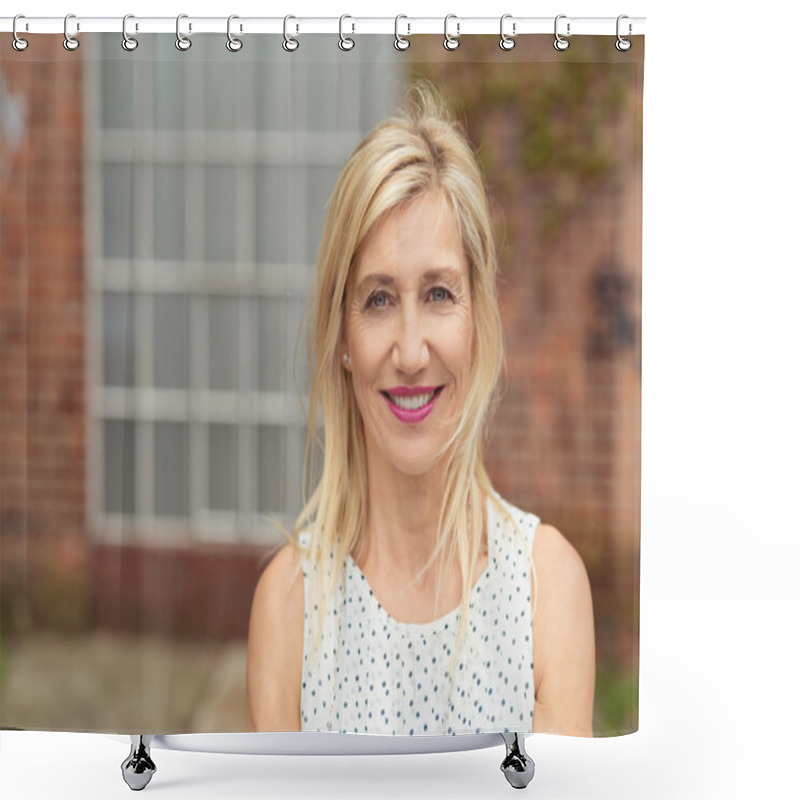 Personality  Blonde Middle-aged Woman With Medium-length Hair Shower Curtains