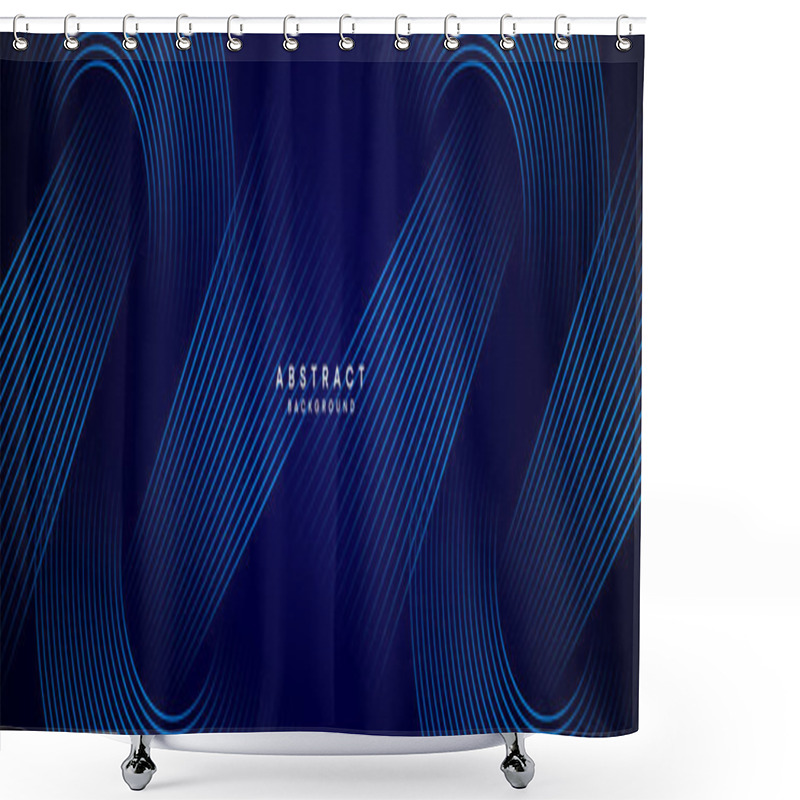 Personality  Abstract Dark Blue Waving Circles Lines Technology Background. Modern Gradient With Glowing Lines Shiny Geometric Shape And Diagonal, For Brochure, Cover, Poster, Banner, Website, Header Shower Curtains