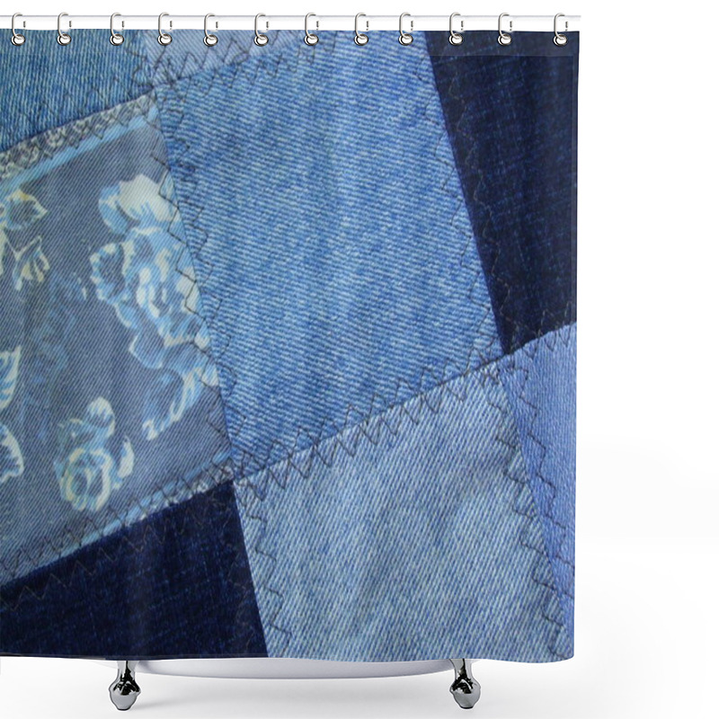 Personality  Patchwork Jeans, Denim Textures. Shower Curtains