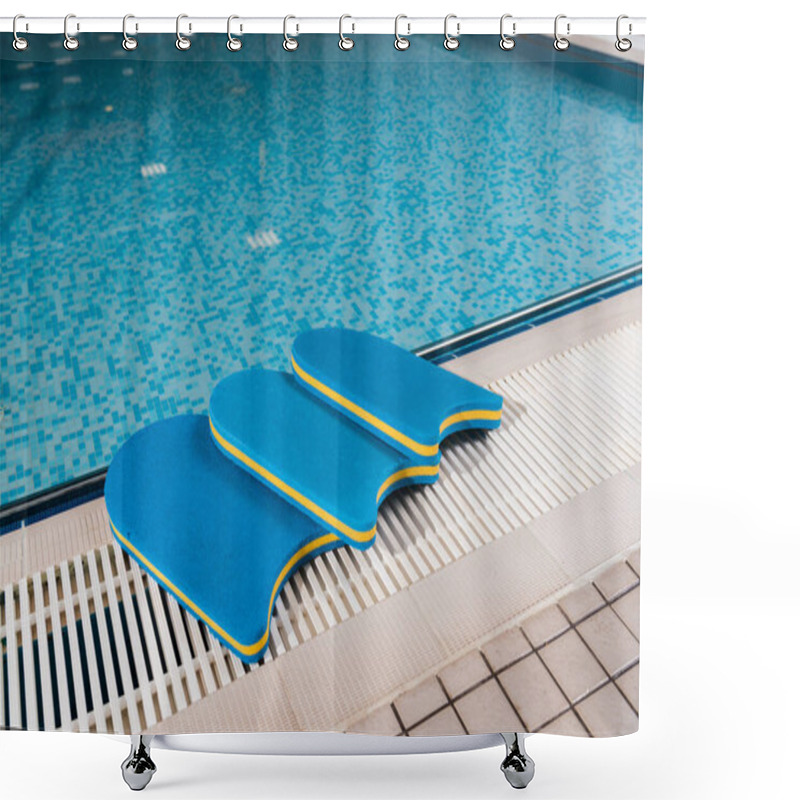 Personality  Blue Flutter Boards Near Swimming Pool In Sports Center   Shower Curtains