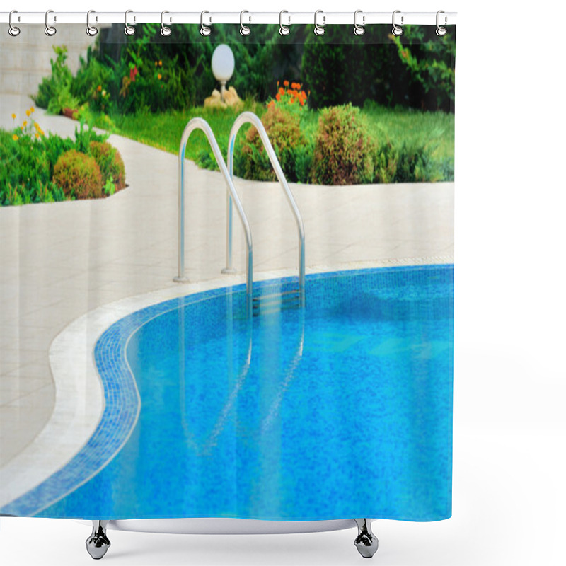 Personality  Swimming Pool With Stair At Hotel Close Up Shower Curtains