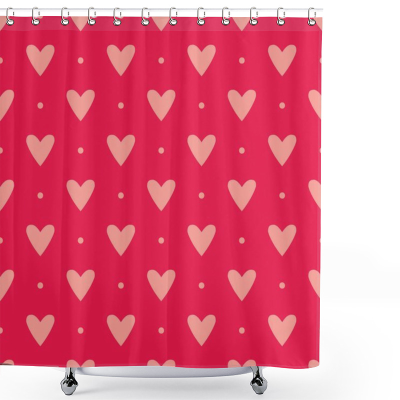 Personality  Pink Vector Background With Hearts And Polka Dots. Cute Seamless Pattern For Valentines Desktop Wallpaper Or Lovely Website Design. Shower Curtains