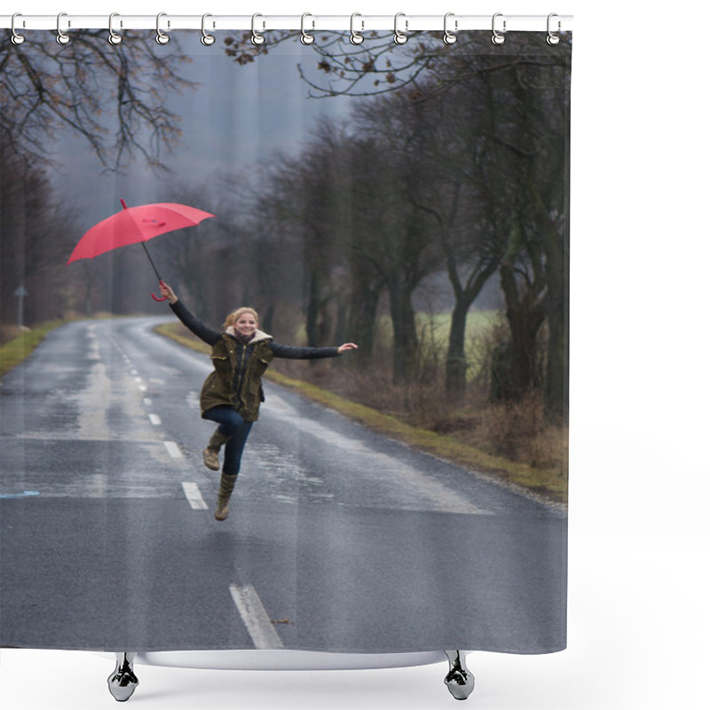 Personality  Rainy Day Woman Holding Red Umbrella Shower Curtains