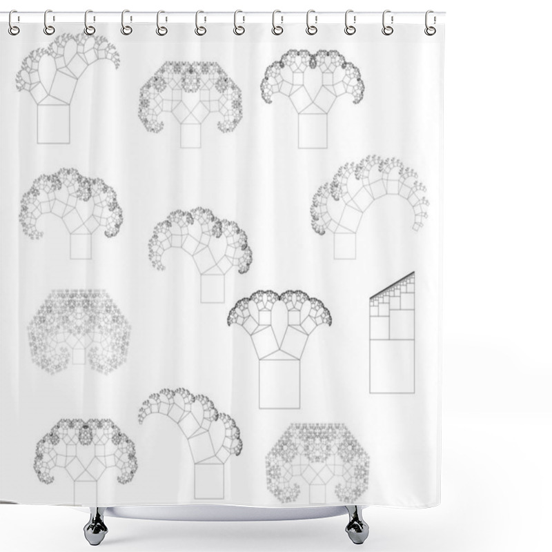 Personality  Flat Vector Computer Generated  L-system Branching Fractal Set - Pythagorean Tree With Different Parameters   Shower Curtains