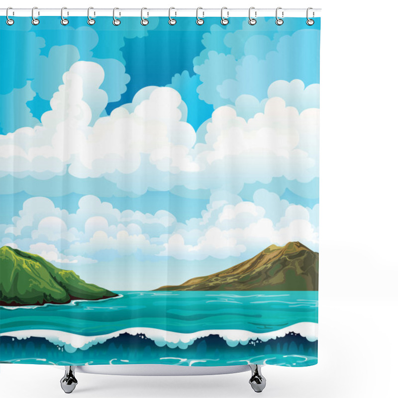 Personality  Seascape With Waives And Islands Shower Curtains