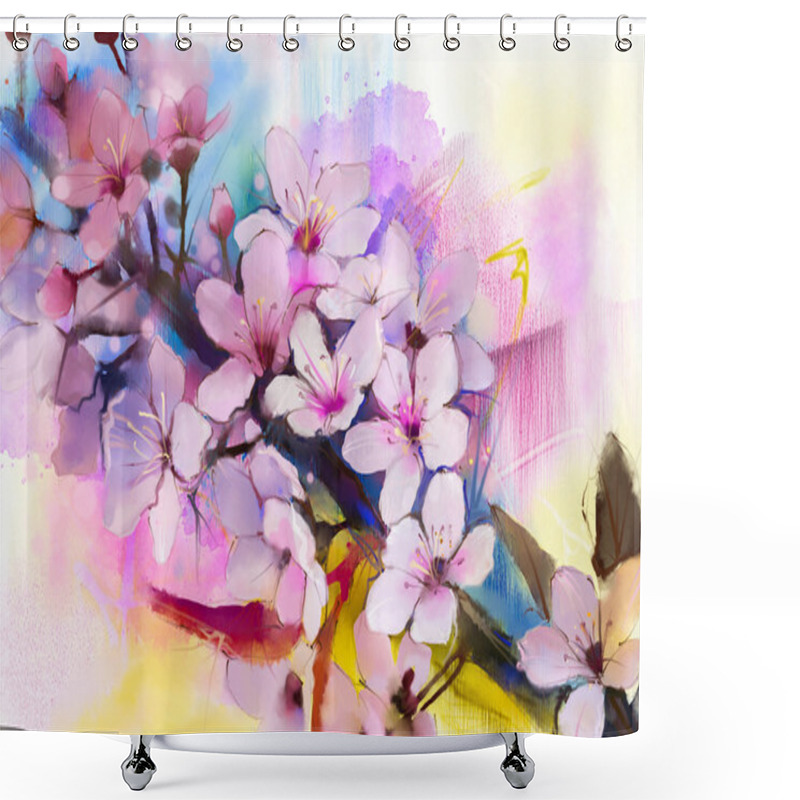 Personality  Watercolor Painting Cherry Blossoms - Japanese Cherry - Pink Sakura Floral In Soft Color Over Blurred Nature Background. Shower Curtains