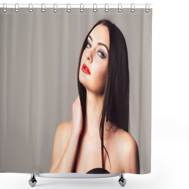 Personality  Sensual Brunette With Bright And Bold Make-up Shower Curtains