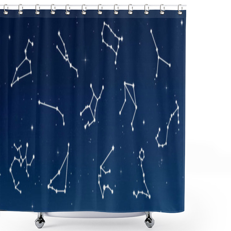 Personality  Set With Zodiac Constellations Against Night Sky With Stars. Banner Design Shower Curtains