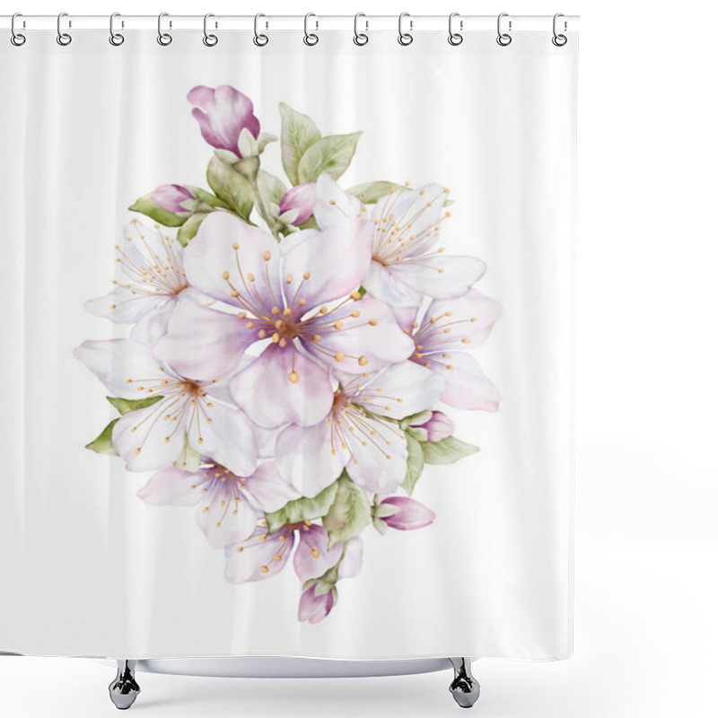 Personality  Watercolor Light Pink Flower Blooming. Cherry Blossom Bouquet Vector Isolated On White Background. Suitable For Decorative Spring Festivals, Summer, Invitations, Or Greeting Cards. Shower Curtains