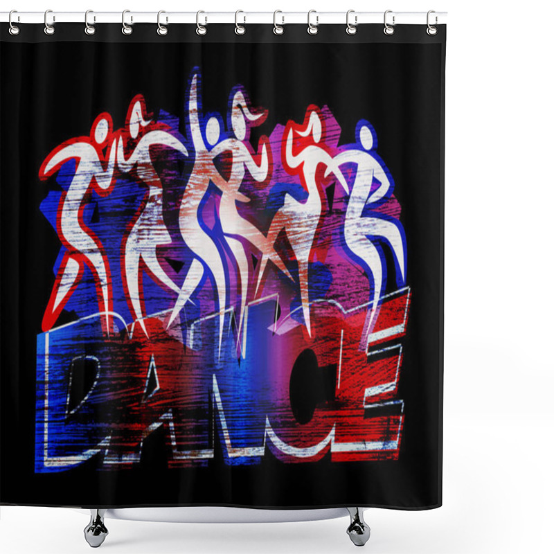 Personality  Young Party People, Disco Dancing . Expressive Grunge Stylized  Illustration Ofsilhouettes Of Dancing People With DANCE Inscription. Shower Curtains