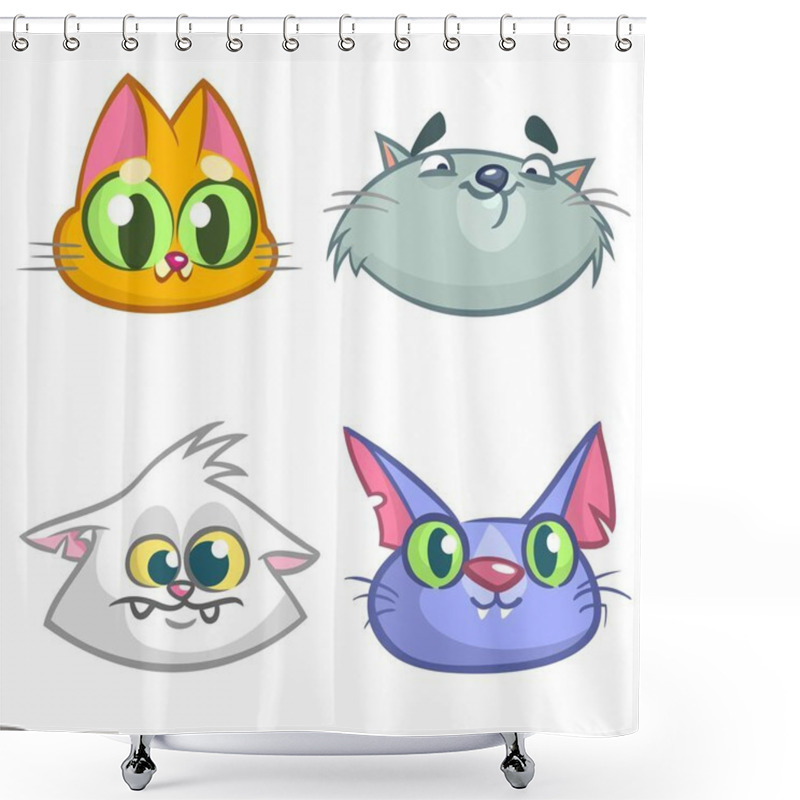 Personality  Cartoon Illustration Of Funny Cats Ot Kittens Heads Collection Set. Vector Pack Of Colorful Cats Icons. Cartoon  Maine Coon, Siamese, British And Domestic Shower Curtains