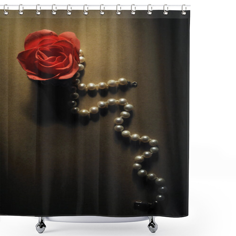 Personality  Soap Rose And Pearl Necklace On White Background Shower Curtains