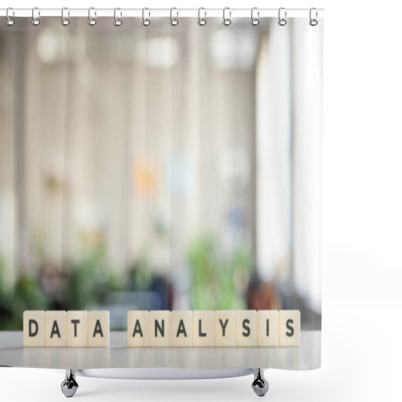 Personality   White Cubes With Data Analysis Inscription On White Surface Shower Curtains