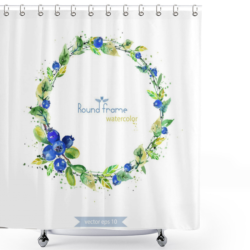 Personality  Wreath Of Leaves And Blueberry. Shower Curtains