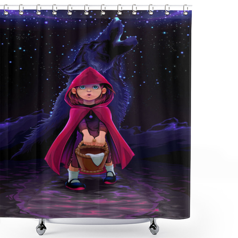 Personality  The Initiation Of Little Red Riding Hood. Vector Conceptual Illustration Shower Curtains