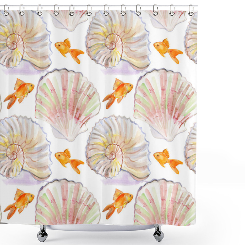 Personality  Sea Shells With Golden Fishes Shower Curtains