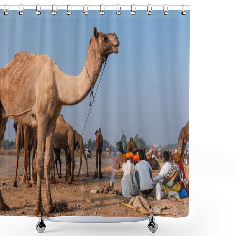 Personality  Pushkar, Rajasthan / India - November 2019 : Indian  People On  Pushkar Camel Fair 2019. Shower Curtains