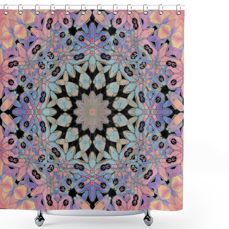 Personality  Regular Round Floral Ornament Pink Violet Purple Turquoise Black Shower Curtains