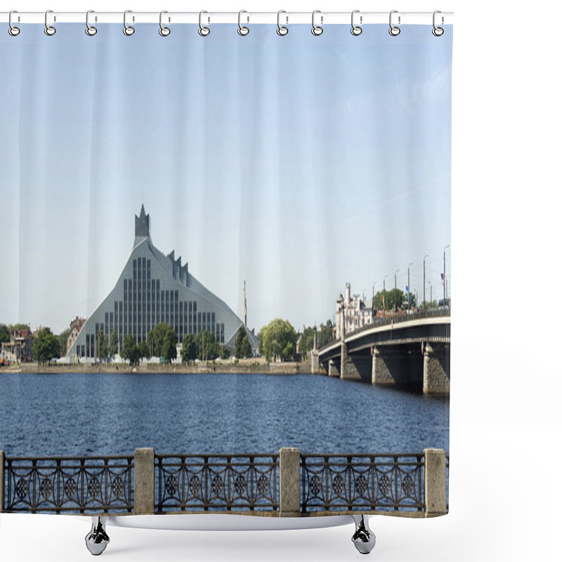 Personality  Riga. The Modern Building Of National Library. Shower Curtains