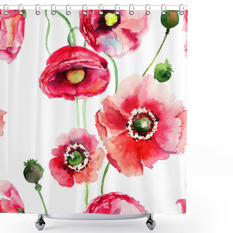 Personality  Stylized Poppy Flowers Illustration Shower Curtains