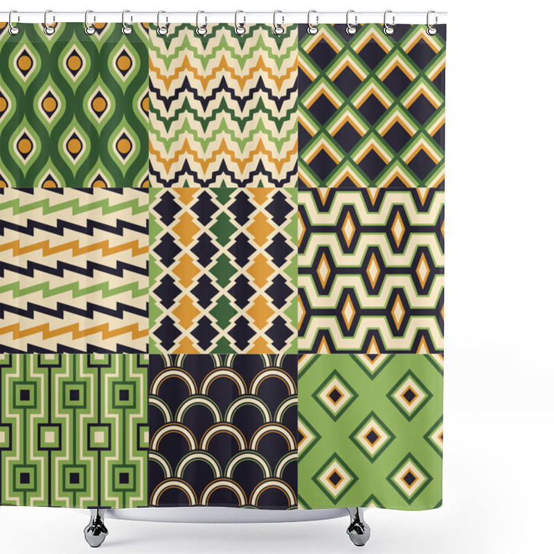 Personality  Set Of Seamless Retro Geometric Pattern Shower Curtains