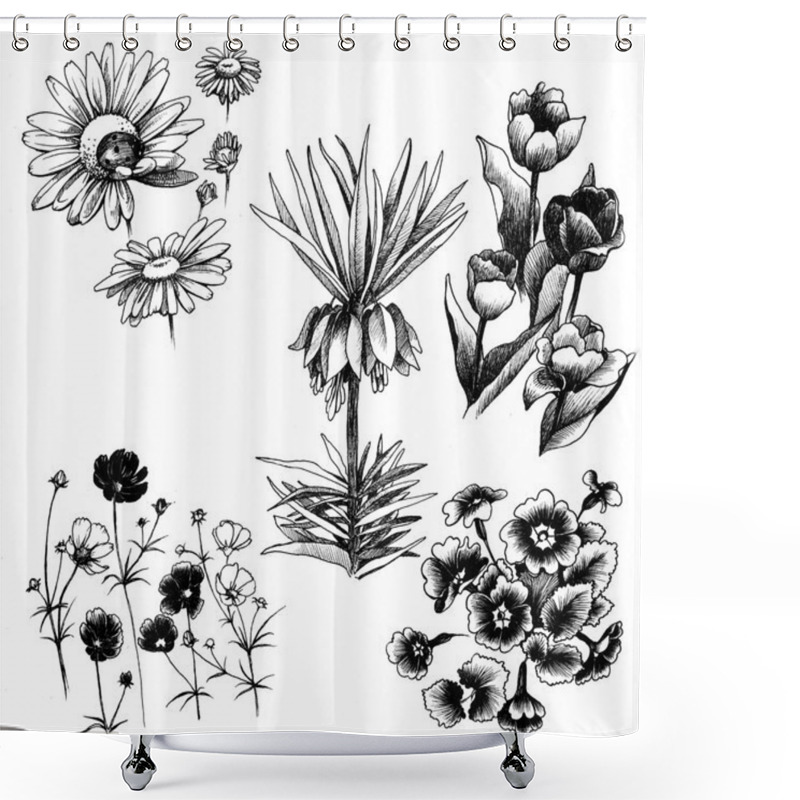 Personality  Set Of Hand Drawn Flowers Shower Curtains