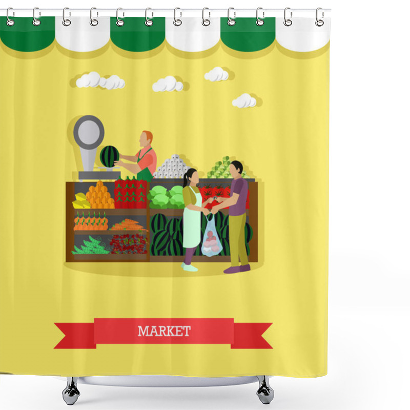 Personality  Vector Illustration Of Market Greengrocery Design Element In Flat Style Shower Curtains