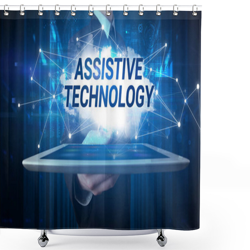 Personality  Person Holding Tablet, Technology Concept Shower Curtains