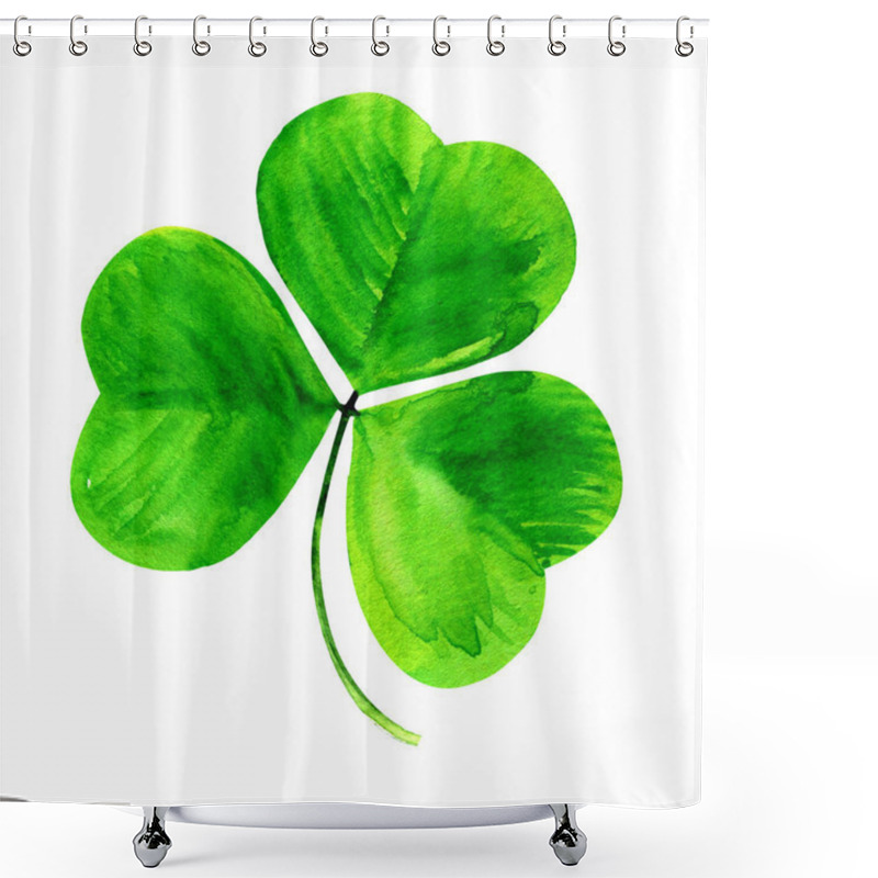 Personality  Shamrock, Green Clover Three Leaf, Patrick Day Symbol, Isolated, Hand Drawn Watercolor Illustration On White Background Shower Curtains