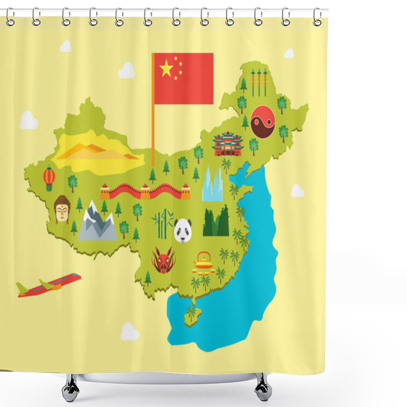 Personality  Cartoon Travel China Tourism Concept. Vector Shower Curtains