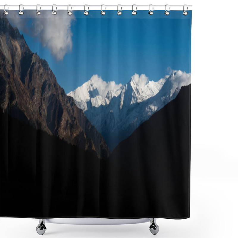 Personality  Morning Sun Light Illuminates Snowclad Himalayan Peaks In Uttarakhand, India Shower Curtains