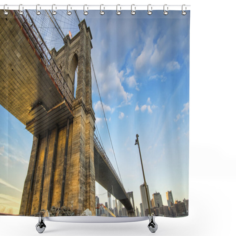 Personality  Spectacular View Of Brooklyn Bridge From Brooklyn Shore At Winte Shower Curtains