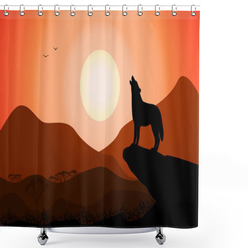 Personality  Howling Wolf At Sunset Stands On A Rock Shower Curtains