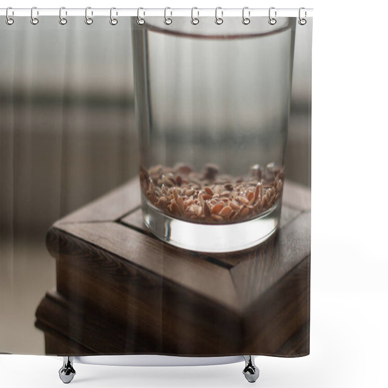 Personality  Flax Seeds Are Soaked In A Glass With Water For Germination Shower Curtains