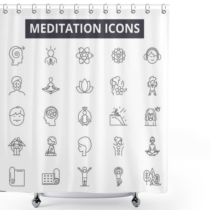 Personality  Meditation Line Icons, Signs Set, Vector. Meditation Outline Concept, Illustration: Yoga,meditation,health,relaxation,zen,wellness,relax Shower Curtains