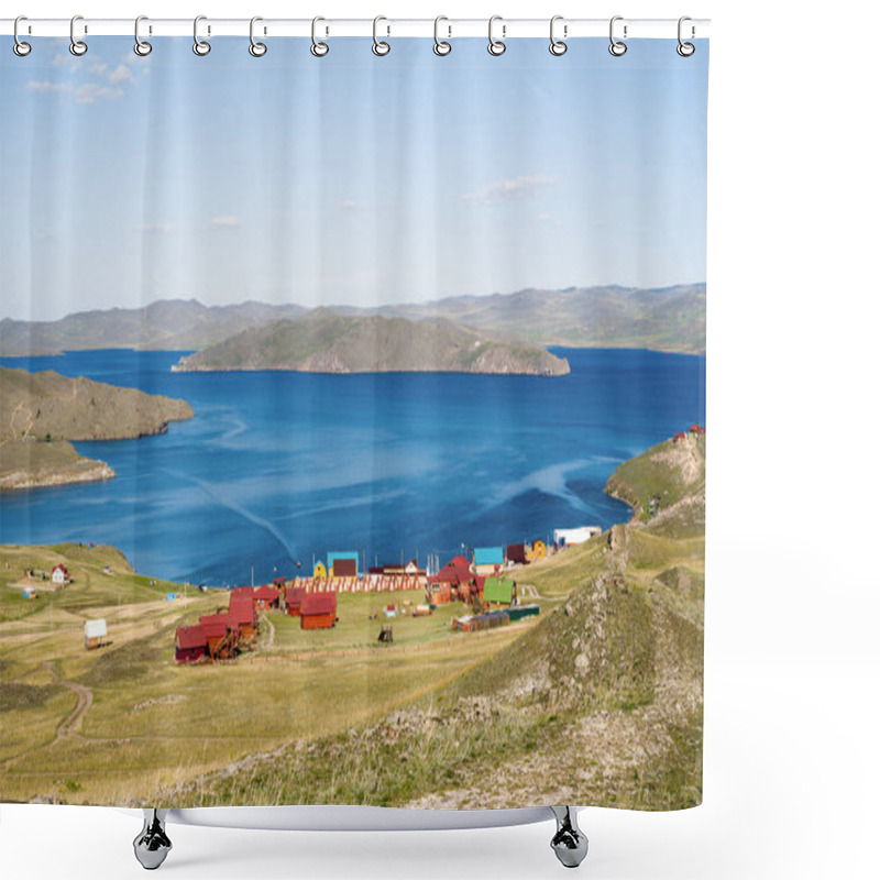 Personality  View Of The Strait Between The Mainland And Olkhon Island, Tourist Centers Near The Village Of Sahurta. In The Distance Olkhon Island Shower Curtains