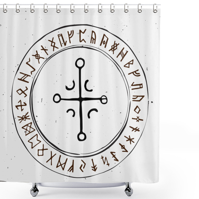 Personality  Futhark Norse Islandic And Viking Runes Set. Magic Hand Draw Symbols As Scripted Talismans. Vector Set Of Ancient Runes Of Iceland. Galdrastafir, Mystic Signs Of Early North Magic. Ethnic Norse Viking Shower Curtains